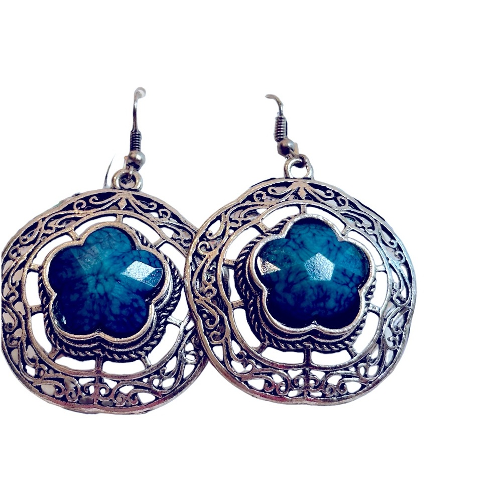 Large Silver and Turquoise Earrings